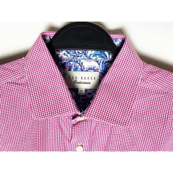 Ted Baker Endurance Mens Long Sleeve Button Down Shirt Red White Gingham Paisley - Picture 3 of 11